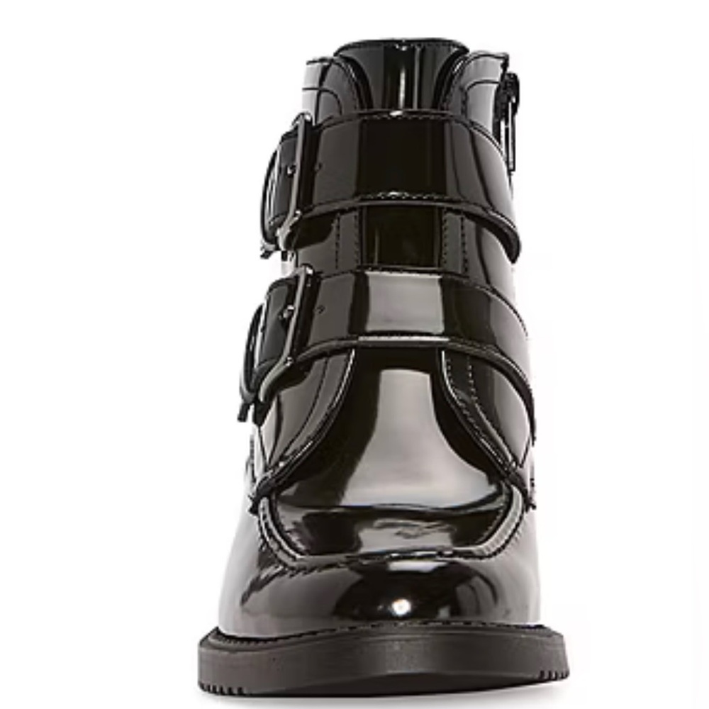 🔥Black Patent Leather Buckle Boots